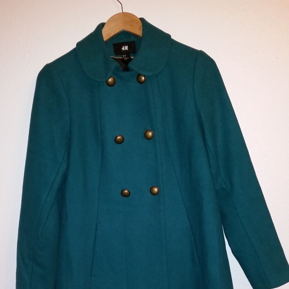 H&M Jackets & Blazers - H&M Teal Green/Blue Swing Wool Blend Coat  Size 6